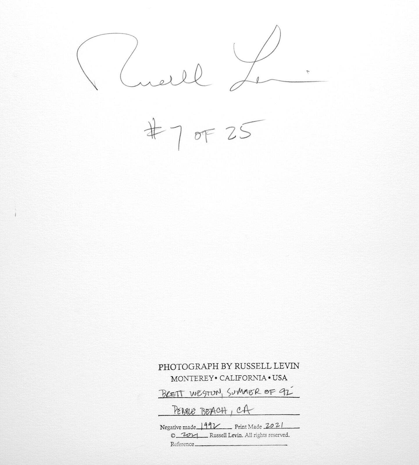 Russell Levin - Brett Weston, Summer of 1992